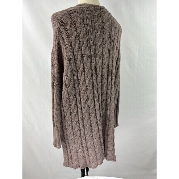Free People Easy Cable V-neck Knit Sweater Brown Mushroom XS Tunic Oversized - Picture 8 of 14